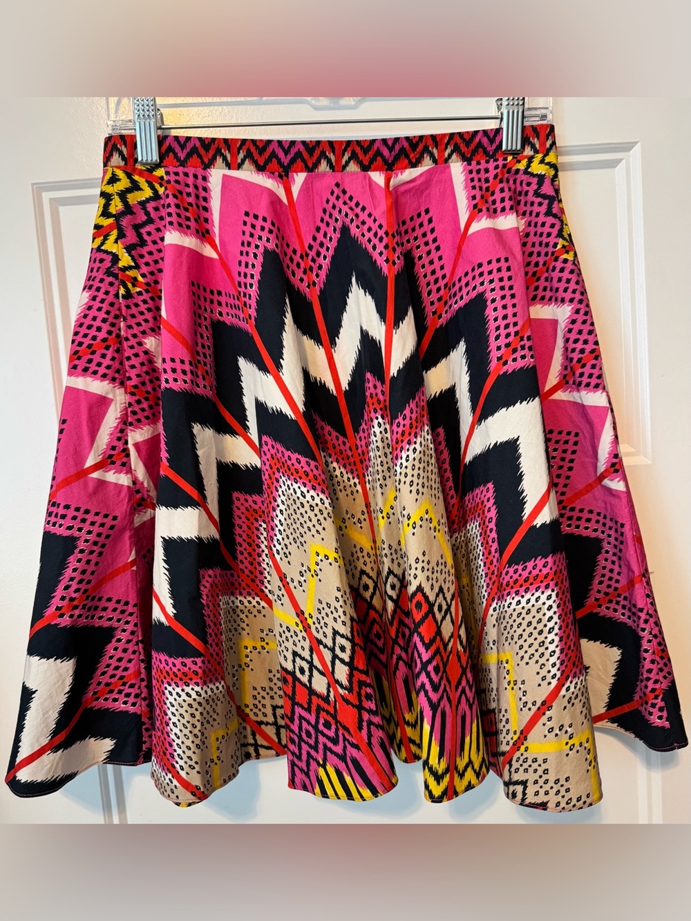 Carven Paris Abstract Print Fit & Flare Skirt Pink Multicolor Cotton Size 40 Eu